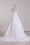 A Line Off The Shoulder Organza Beads & Applique Wedding Dresses