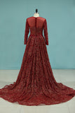 Bling Bling Evening Dresses Burgundy Mermaid Scoop Sweep/Brush Sequins Lace