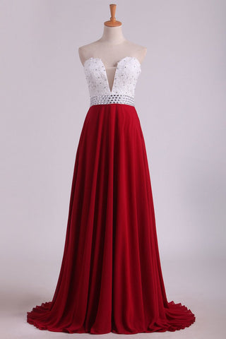 Chiffon With Applique And Beads Prom Dresses Sweetheart A Line