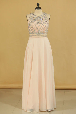 Prom Dresses Scoop Beaded Bodice A Line Chiffon Floor Length