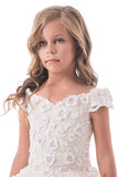 Flower Girl Dresses Off The Shoulder Tulle With Applique A Line