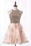 A Line Homecoming Dresses Scoop Tulle With Beads And Applique