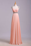 Best Selling Prom Dresses A-Line V-Neck Floor-Length Chiffon Zipper Back