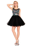 Homecoming Dresses A-Line Scoop Short/Mini Tulle With Beads&Appliques