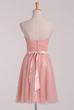 A Line Bridesmaid Dresses Sweetheart With Ruffles And Sash Tulle Short/Mini