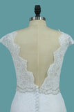 Lace Wedding Dresses Scoop With Beaded Waistline Covered Button Open Back