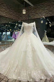 Luxurious Wedding Dresses Off The Shoulder A Line With Beading Two-Meter Royal Train