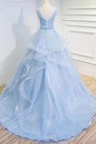 Puffy V Neck Sleeveless Tulle Prom Dress With Appliques Quinceanera SJSP4EM4EZY