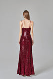 Spaghetti Straps Burgundy Prom Dresses Mermaid Sequins Party Dresses, Dance Dresses SJS15412