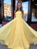 A Line Spaghetti Straps Daffodil Tulle Long Party Dresses, Lace up Formal SJS20383