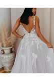 Romantic V Neckline Backless Wedding Dress Appliqued Ball Gown Bridal SJSPSMCZA6Q