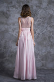 Sexy Prom Dresses Scoop Neckline Princess Floor Length Chiffon Beaded Bodice