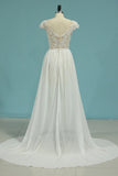 Beach Wedding Dresses A-Line V-Neck Chiffon Full Beaded Top