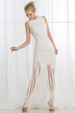 A-Line Jewel Ivory Scoop Satin Beading Tassel Sleeveless Appliques Dresses UK JS272