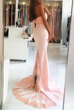 Pink Long Sexy Backless Mermaid Satin Sleeveless Lace High Neck Beads Prom Dresses UK JS393