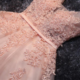 Lace Appliqued Tulle Blush Pink Short Prom Dress Sweet 16 Dress JS879