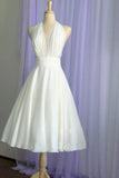 Halter Tea Length A Line Backless Chiffon with Pleated Bodice Wedding Dresses uk PW278