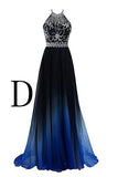 Elegant A-Line Halter Gradient Chiffon Long Ombre Beads Lace up Prom Dresses UK JS363