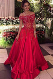 Off the Shoulder Beads Sequins Stretch Satin Cheap Long Red A-line Prom Dresses JS302