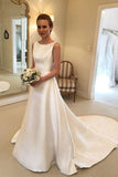 New Arrival Simple A Line V-Back Wedding Dresses With Bow Knot