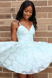 Mint Green Cute A Line V Neck Lace Sweet 16 Dresses Light Short Homecoming Dress