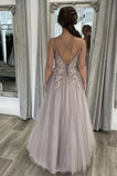 A Line Tulle Lace Appliques Long Flooe Length Formal Evening Dresses A line Prom Dresses