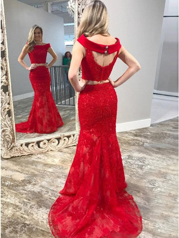 Charming Red Sleeveless Mermaid Open Back Sexy Prom Dresses JS173