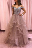 Rhinestones Bodice Multi Layered Bottom Classic Prom Dresses Tulle Party Dresses