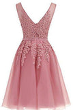 Short Dusty Rose Homecoming Dresses Lace Beads Tulle Appliqued Princess Hoco Dress JS729