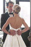 A-Line Sweetheart Strapless Backless Floor-Length Ivory Satin Wedding Dresses with Ruched JS276