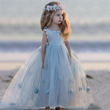 Blue Round Neck Ball Gown Tulle Sleeveless Flower Girl Dresses