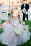 Ball Gown Scoop Neck Tulle Elastic Woven Satin Ankle-length Flower Girl Dresses