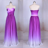 Simple Purple Strapless Sweetheart A-Line Chiffon Ombre Backless Prom Dresses UK JS364