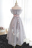 A Line Off Shoulder Grey High Low Homecoming Dress Cocktail Dresses Graduation Dresses JS94