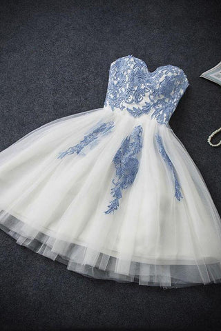 Elegant Sweetheart Tulle Appliques Short Mini A-Line Sweet 16 Dress JS787