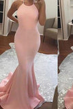 Halter Mermaid Halter Pink Backless Long Sleeveless Floor Length Long Prom Dresses JS766