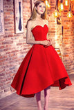 Princess Sweetheart Red Satin with Ruffles Asymmetrical High Low Classic Prom Dresses JS621