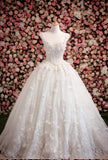 Sweetheart Ball Gown Sleeveless White Tulle Beads Appliques Sweep Train Wedding Dress