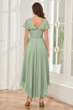 High Low Short Sleeves Bridesmaid Dresses with Pockets