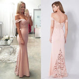 Lace Elastic Satin Off-the-shoulder Mermaid Sweetheart Floor-length Ruffles Prom Dresses JS633