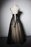 Charming Appliques Lace-up Sweetheart Short Sleeve Black Tulle Evening Dresses JS765