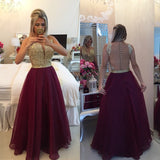 Burgundy/Maroon Prom Dresses Scoop A Line With Sash & Applique