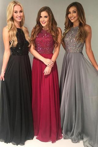 Charming Crystal Sweep Train Prom Dress Long Prom Dresses