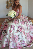 Ball Gown Printed Satin Sweetheart Sleeveless Wedding Dress JS684