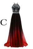 Elegant A-Line Halter Gradient Chiffon Long Ombre Beads Lace up Prom Dresses UK JS363