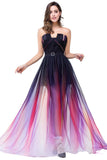 A-Line Ombre Sleeveless Strapless Open Back Long Gradient Chiffon Prom Dresses UK JS373