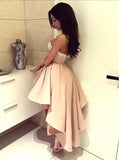 A-Line Sweetheart High Low Pink Stretch Satin Homecoming Dress with Appliques JS121