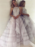 Chic A-Line Scoop Tulle Sparkly Beading Ball Gown Asymmetrical Backless Prom Dresses JS302