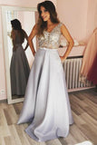 Elegant Sleeveless V Back Lace Appliques Floor Length Long Prom Dresses