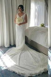 Shinny V-neck Sleeveless Mermaid Lace Beaded Wedding Dresses WD21